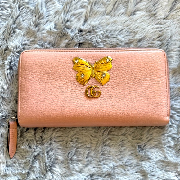 Gucci double G leather continental Pink Gold Butterfly marmont Wallet - Picture 1 of 10